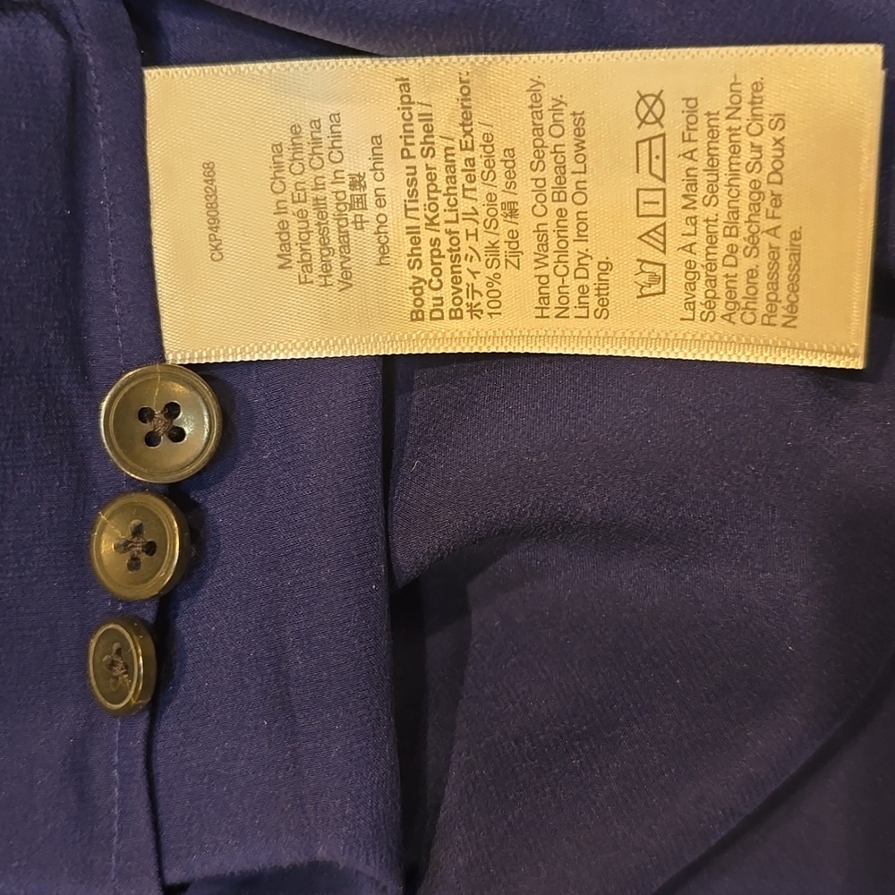 NWT Madewell Silk Flap-Pocket Button-Up Shirt $148 deep cobalt Blue medium - Picture 10 of 11